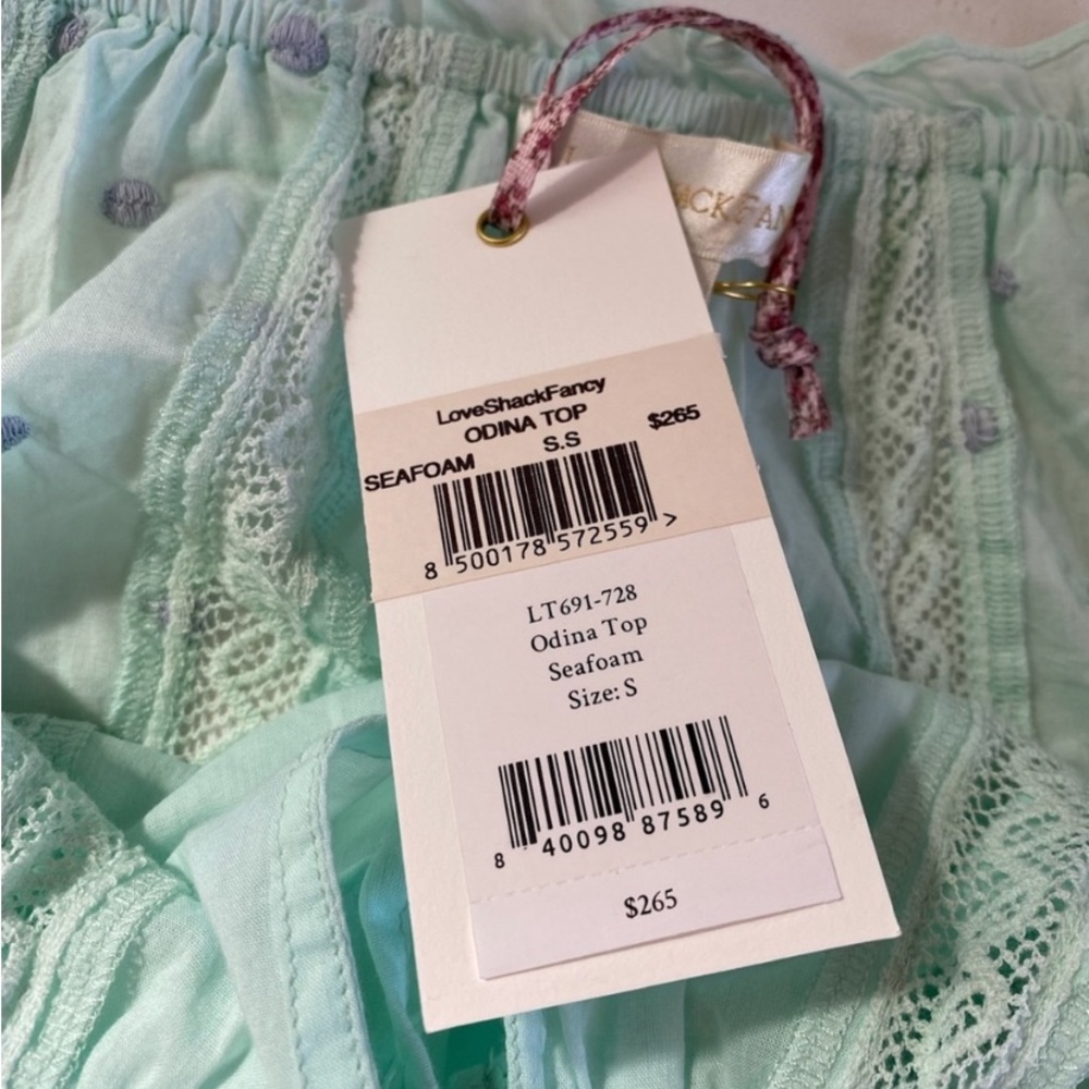 LoveSchackFancy Odina Sea Foam Long Sleeve Blouse NWT SZ S - Picture 4 of 7